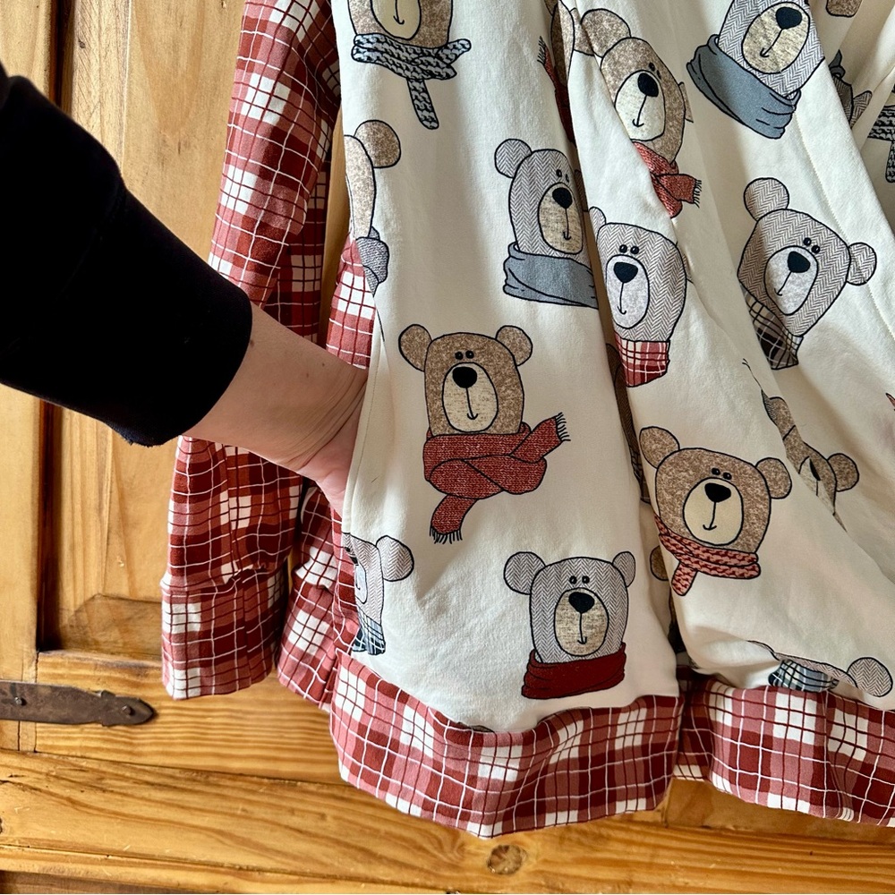 Perfectly Imperfect Comfy Teddy Bear Plaid Pajama Loungewear Wrap Top - Large - Picture 7 of 10